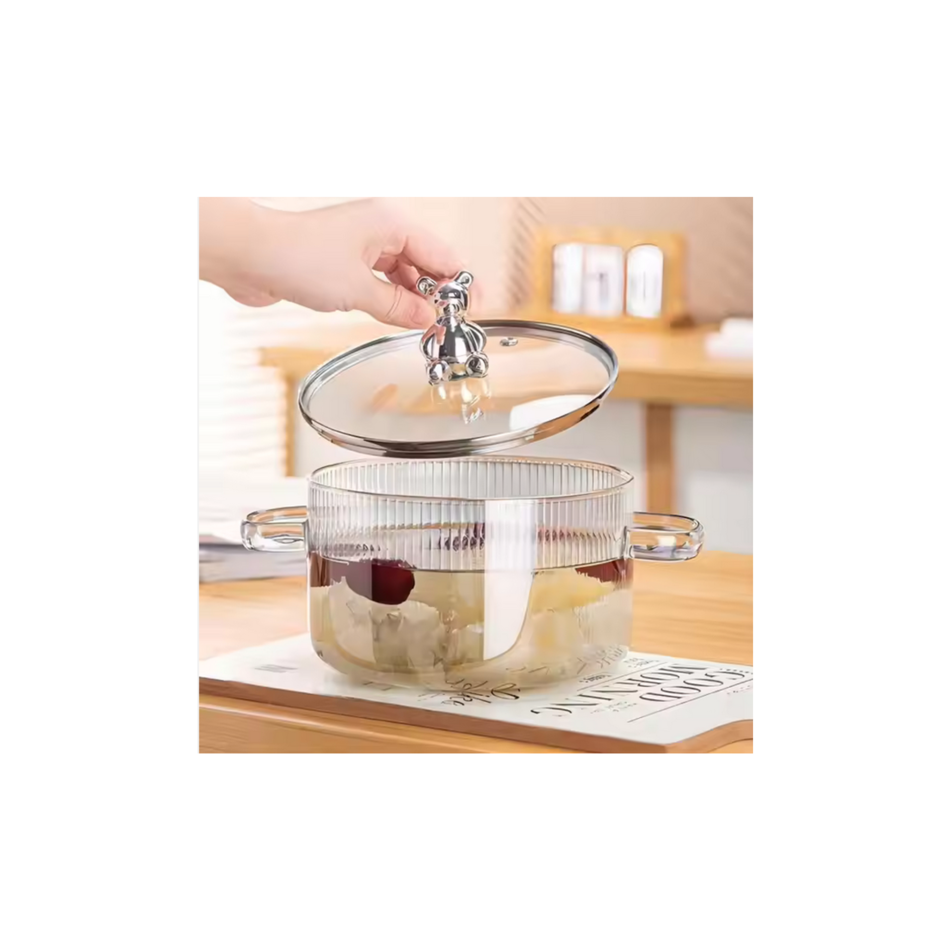 Olla de vidrio Cacerola 1400ml Con Tapa